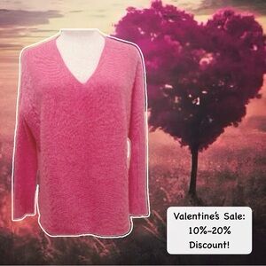 💗Sale! PURE Collection Pink V-Neck Cashmere Cable Knit Sweater size S M